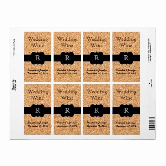 Cork Look and Monogram Wedding Mini Wine Label (Vorne)