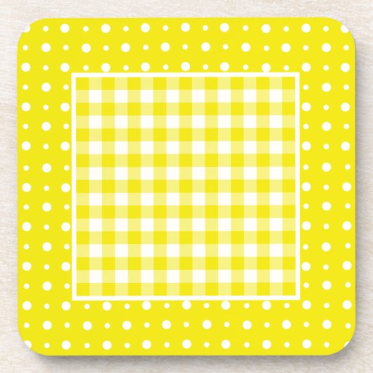 Cork Untersetzer, Gelber Karo Gingham und Polka Do Untersetzer (Vorderseite)