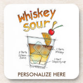CORK UNTERSETZER SET, WHISKEY SOUR COCKTAIL RECIPE (Vorderseite)