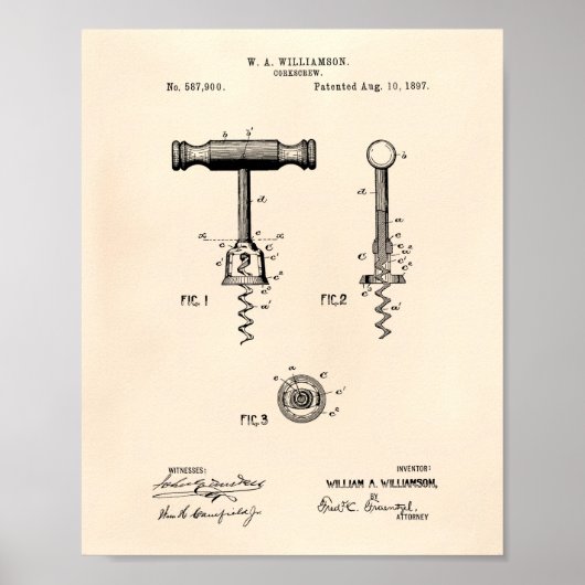 Corkschraube 1897 Patent Art Old Peper Poster (Vorne)