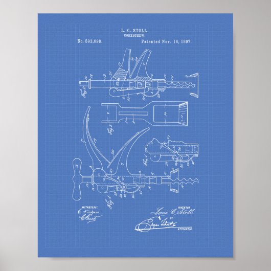Corkschraube 1897 Patentart - Blueprint Poster (Vorne)