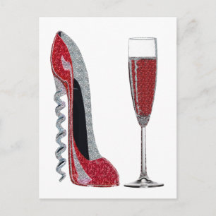 Corkschraube Heel Red Stiletto and Champagne Glass Postkarte