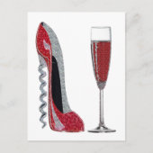 Corkschraube Heel Red Stiletto and Champagne Glass Postkarte (Vorderseite)