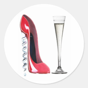 Corkschraube Heel Red Stiletto Shoe Champagne Flut Runder Aufkleber