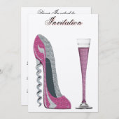 Corkschraube Pink Stiletto und Champagne Einladung (Vorne/Hinten)