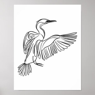 Cormorant Line Art Irish Coastlife Poster