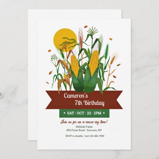 Corn Maze Birthday Einladung (Vorne/Hinten)