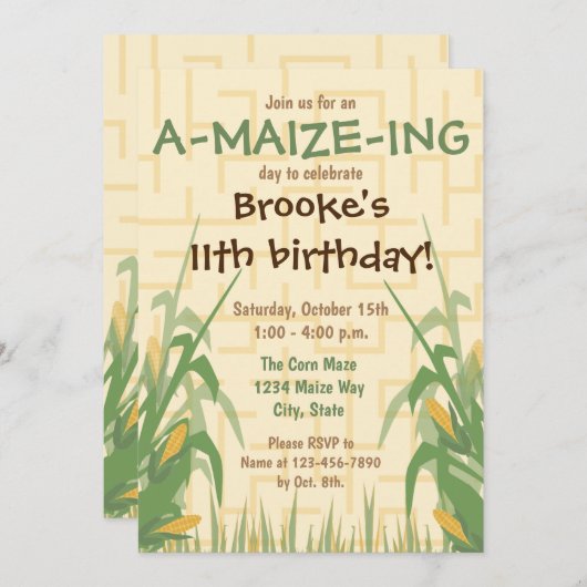 Corn Maze Birthday Einladung (Vorne/Hinten)