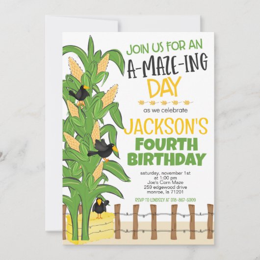 Corn Maze Boy Birthday Einladung (Vorderseite)
