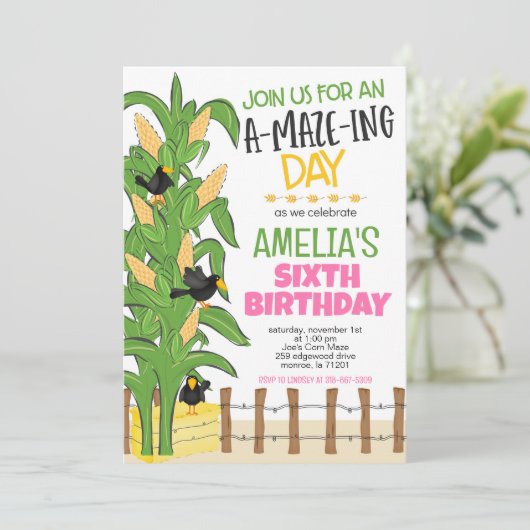 Corn Maze Girl Birthday Einladung (Stehend Vorderseite)