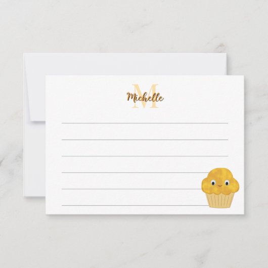 Corn Muffin Cute Drawing Lined Monogram Mitteilungskarte (Vorderseite)