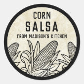 Corn salsa label with black and white cobs runder aufkleber (Vorderseite)