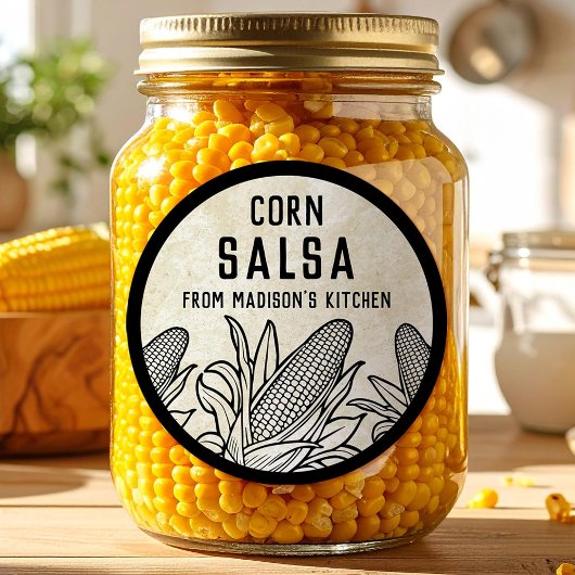 Corn salsa label with black and white cobs runder aufkleber
