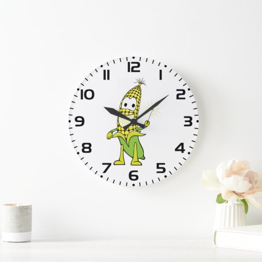 Corn Wizard Character with Magic Wand Große Wanduhr (Zuhause)