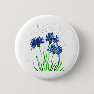 Cornblumen Aquarell blühend hübsch rustikal Button