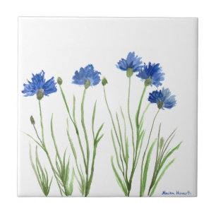 Cornblumen Blau florale Aquarell rustikaler Chic Fliese