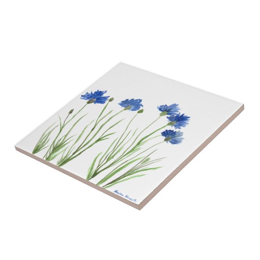 Cornblumen Blau florale Aquarell rustikaler Chic Fliese (Seite)
