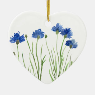 Cornblumen Blau florale Aquarell rustikaler Chic Keramik Ornament