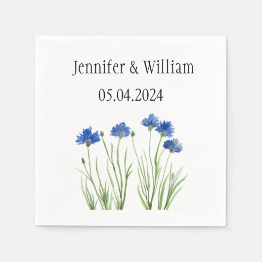 Cornblumen Blume Aquarell Rustikale Hochzeit Serviette (Vorderseite)