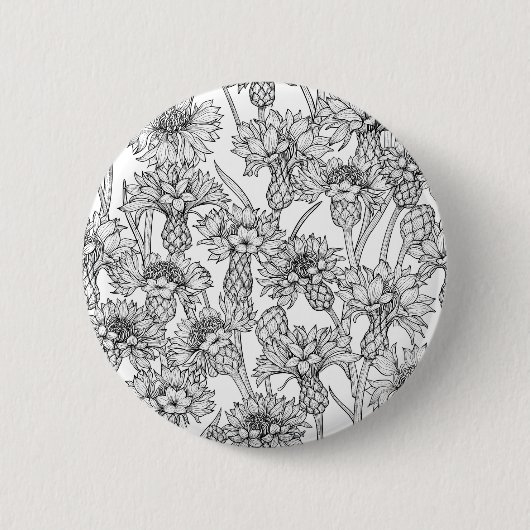 Cornblumen, Blume in Schwarz und Weiß Button (Vorderseite)