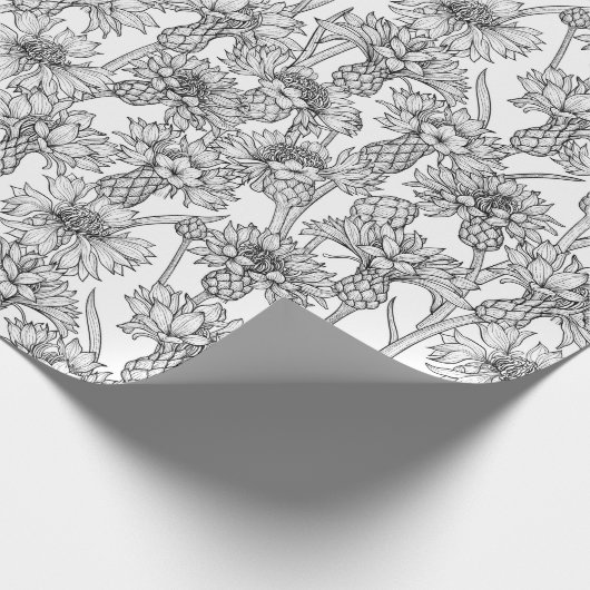 Cornblumen, Blume in Schwarz und Weiß Geschenkpapier (Ecke)