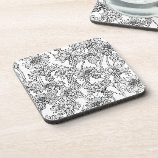 Cornblumen, Blume in Schwarz und Weiß Getränkeuntersetzer (Linke Seite)