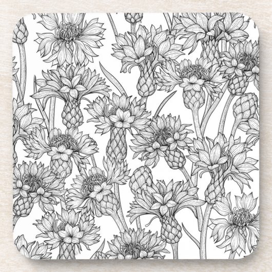 Cornblumen, Blume in Schwarz und Weiß Getränkeuntersetzer (Vorderseite)