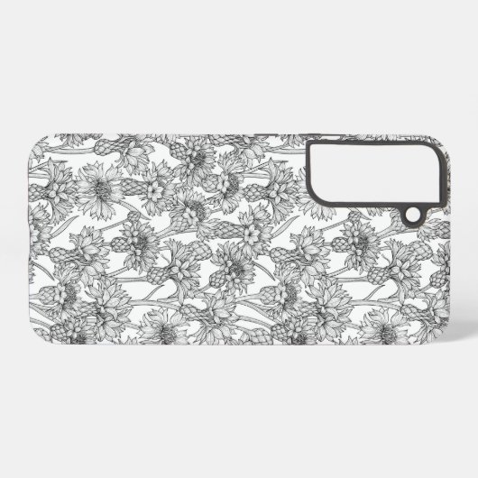 Cornblumen, Blume in Schwarz und Weiß Samsung Galaxy Hülle (Rückseite (Horizontal))