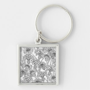 Cornblumen, Blume in Schwarz und Weiß Schlüsselanhänger