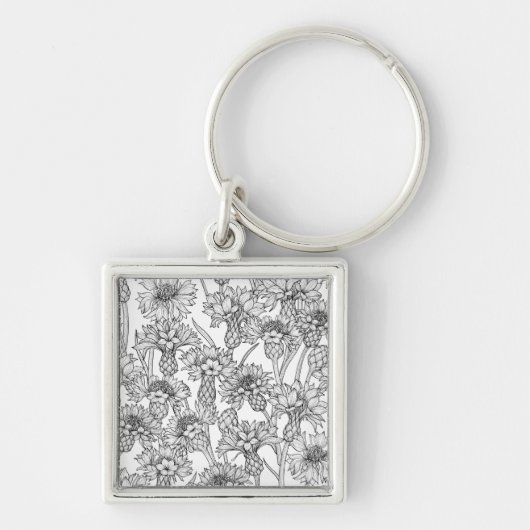 Cornblumen, Blume in Schwarz und Weiß Schlüsselanhänger (Vorne)