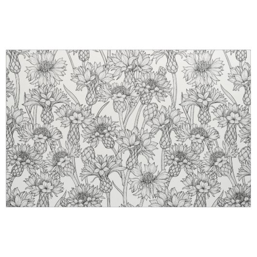 Cornblumen, Blume in Schwarz und Weiß Stoff (Fat Quarter (45,7 x 55,9 cm))