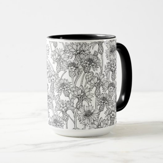 Cornblumen, Blume in Schwarz und Weiß Tasse (VorderseiteRechts)