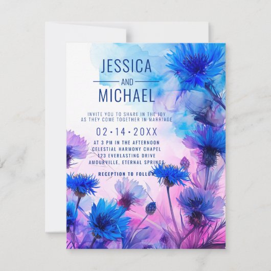 💍 Cornblumen und Lavender Elegance Einladung (Vorderseite)