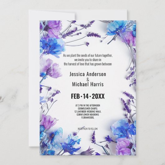 💍 Cornblumen und Lavender Elegance Einladung (Vorderseite)