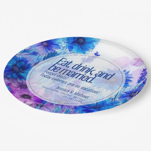 💍 Cornblumen und Lavender Elegance Pappteller (Schrägansicht)