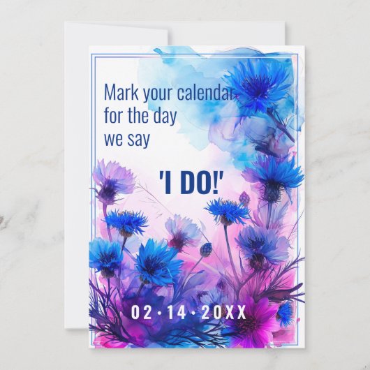 💍 Cornblumen und Lavender Elegance Save The Date (Vorderseite)