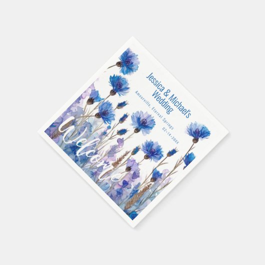 💍 Cornblumen und Lavender Elegance Serviette (Ecke)