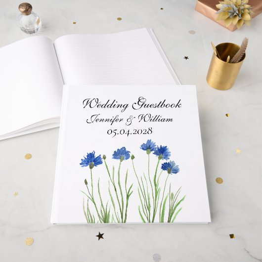 Cornblumen Wildblumen Blume Hochzeit Wasserfarbe Gästebuch (Vorderseite offen)