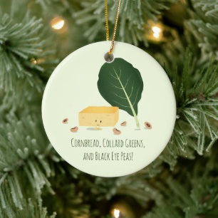 Cornbrot Collard Grüntöne Black Eye Peas Food Keramik Ornament
