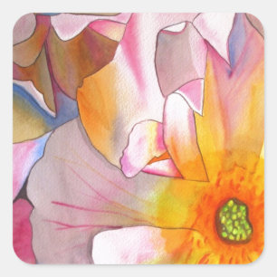 Cornelia pastellrosa Aquarellkunst Quadratischer Aufkleber