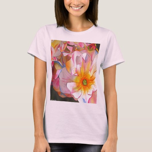 Cornelia pastellrosa Aquarellkunst T-Shirt (Vorderseite)