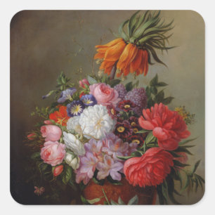 Cornelis Johannes van Hulsteijn Vase mit Blume Quadratischer Aufkleber