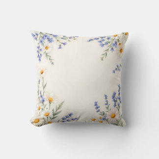 Corner Arrangement of Daisies and Blue Flowers Kissen