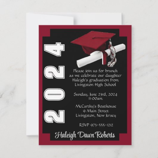 Corner Block Black & Kardinal Red Abschluss Einladung (Vorderseite)