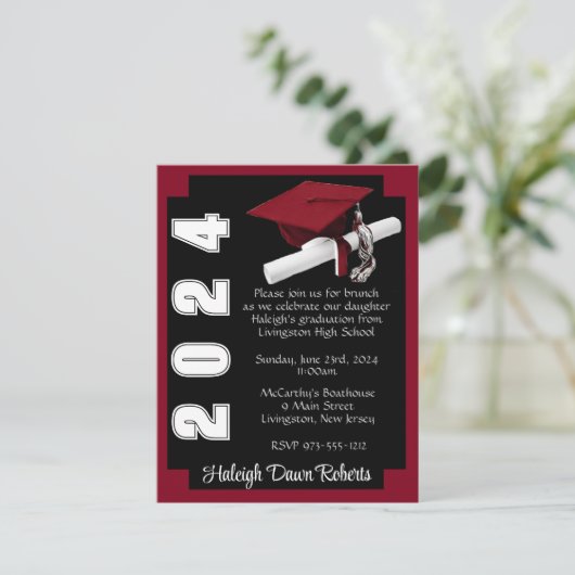 Corner Block Black & Kardinal Red Abschluss Einladung (Stehend Vorderseite)