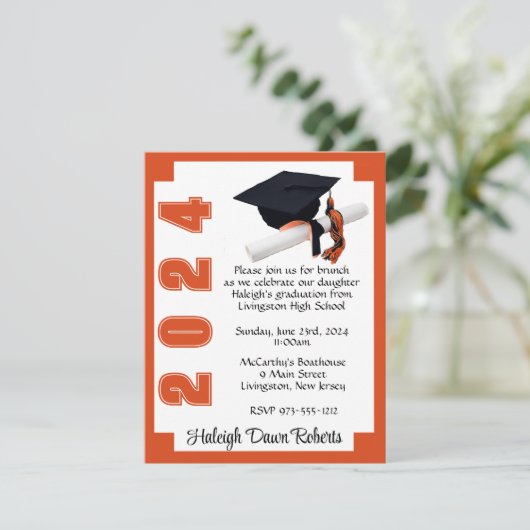 Corner Block Orange & White Abschluss Einladung (Stehend Vorderseite)