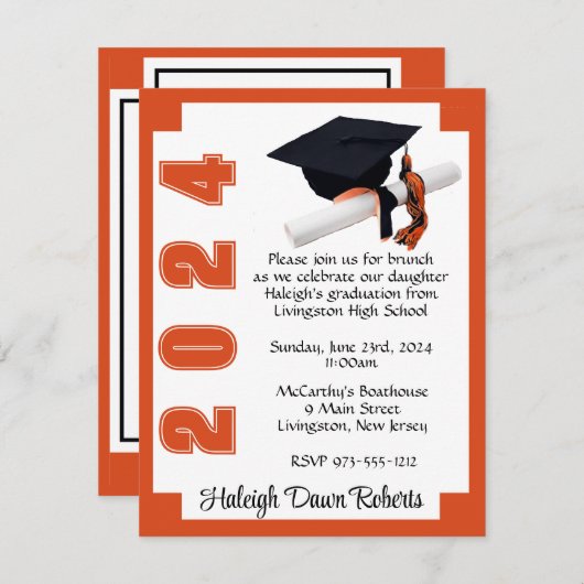 Corner Block Orange & White Abschluss Einladung (Vorne/Hinten)