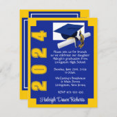 Corner Block Royal Blue & Gold Abschluss Einladung (Vorne/Hinten)