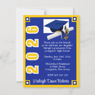 Corner Block Royal Blue & Gold Abschluss Einladung
