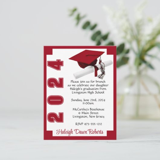 Corner Block White & Scarlet Red Abschluss Einladung (Stehend Vorderseite)